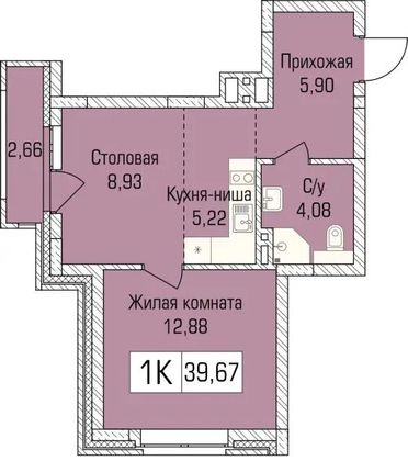 39,2 м², 1-комн. квартира, 5/9 этаж