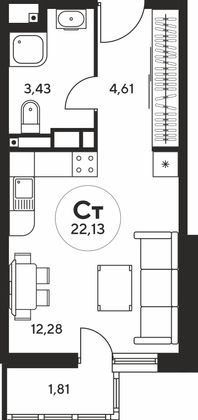 22 м², студия, 25/25 этаж