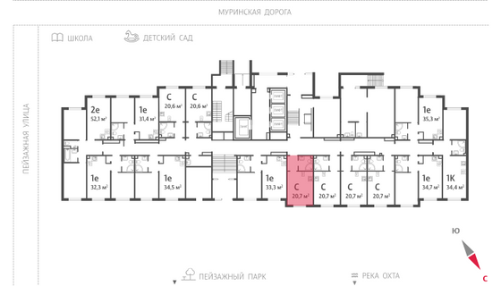 20,7 м², студия, 1/22 этаж