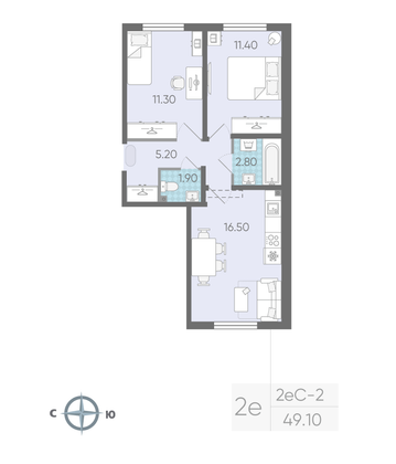 Продажа 2-комнатной квартиры 49,1 м², 1/16 этаж