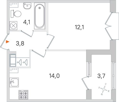 Продажа 1-комнатной квартиры 35,8 м², 3/4 этаж