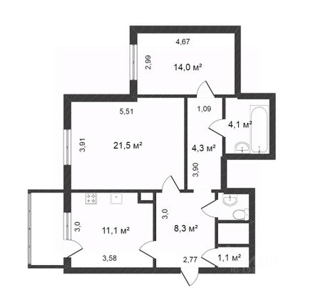 Продажа 2-комнатной квартиры 67,4 м², 2/7 этаж