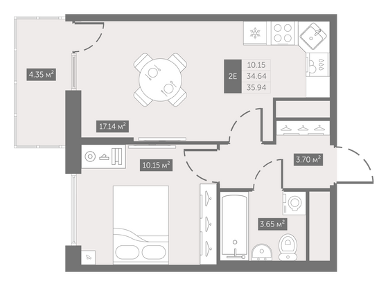 35,9 м², 1-комн. квартира, 8/10 этаж