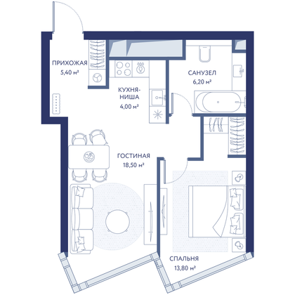 Продажа 2-комнатной квартиры 47,9 м², 15/49 этаж