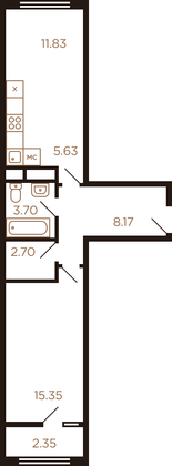 47,4 м², 2-комн. квартира, 6/8 этаж