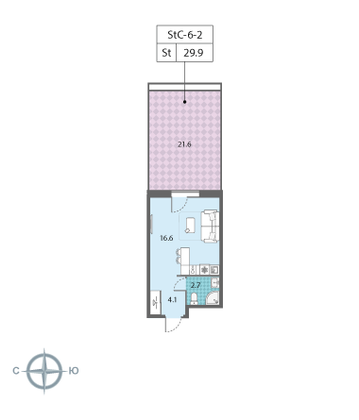 Продажа квартиры-студии 29,9 м², 2/23 этаж
