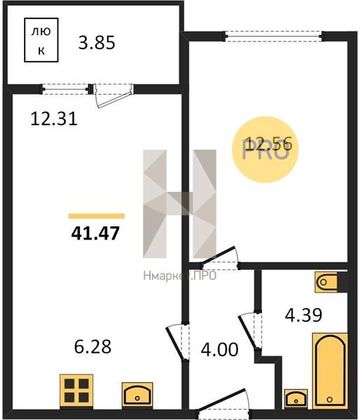 Продажа 1-комнатной квартиры 42,9 м², 4/8 этаж