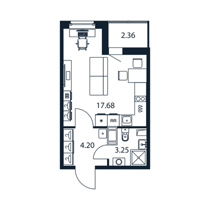 Продажа квартиры-студии 26,3 м², 4/12 этаж