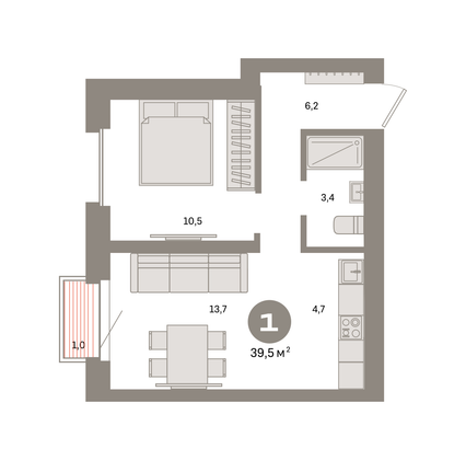 Продажа 1-комнатной квартиры 39,5 м², 28/31 этаж