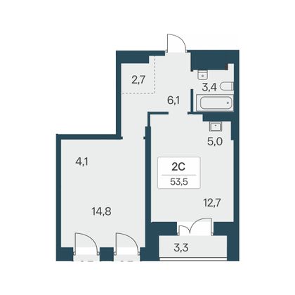53,5 м², 2-комн. квартира, 6/30 этаж