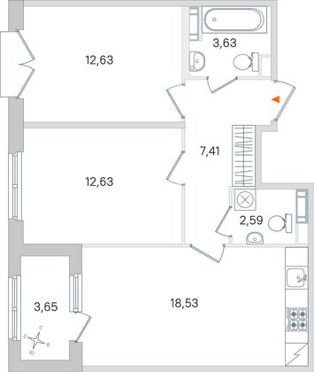 Продажа 2-комнатной квартиры 59,3 м², 3/4 этаж