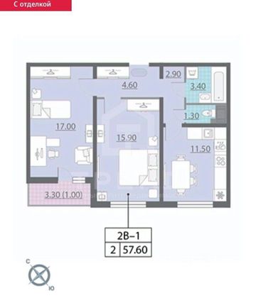 Продажа 2-комнатной квартиры 57,2 м², 23/24 этаж