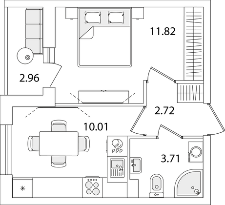 29,7 м², 1-комн. квартира, 2/9 этаж