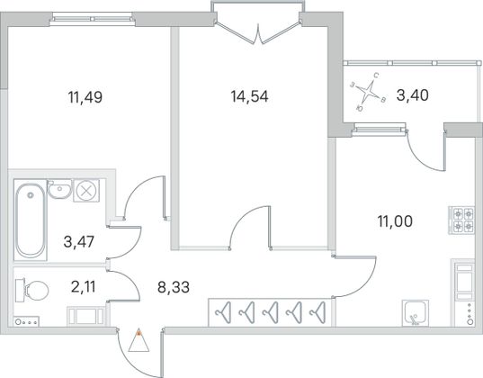 Продажа 2-комнатной квартиры 52,6 м², 4/4 этаж