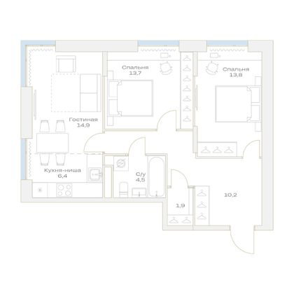 Продажа 3-комнатной квартиры 69,6 м², 9/23 этаж