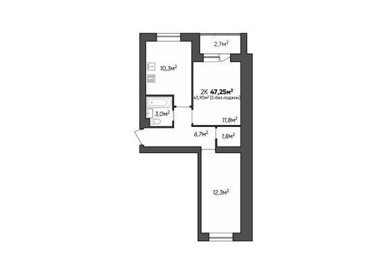 Продажа 2-комнатной квартиры 47,3 м², 1/3 этаж