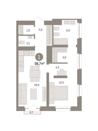 Продажа 1-комнатной квартиры 56,7 м², 25/31 этаж