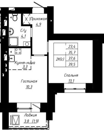 Продажа 2-комнатной квартиры 37,6 м², 9/16 этаж