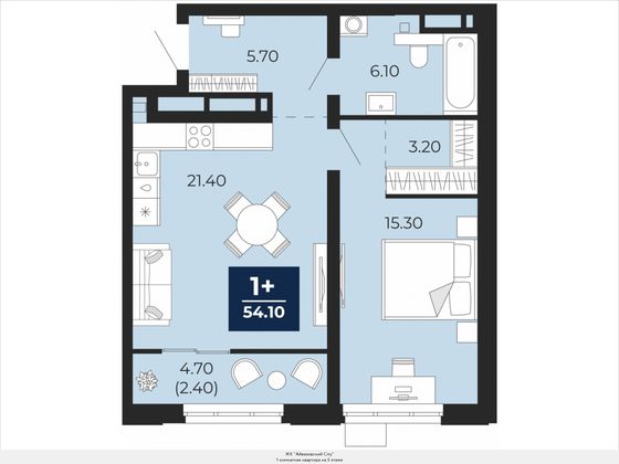 54,1 м², 1-комн. квартира, 5/24 этаж