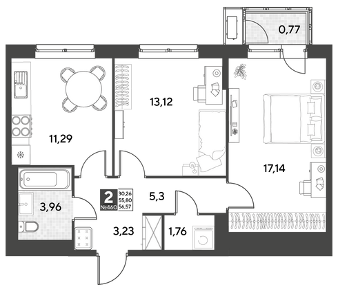 Продажа 2-комнатной квартиры 56,6 м², 11/21 этаж