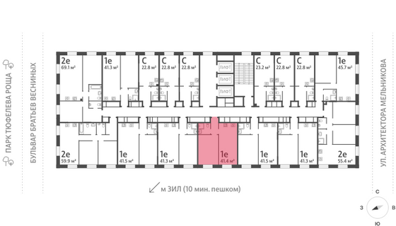 Продажа 1-комнатной квартиры 41,4 м², 21/28 этаж