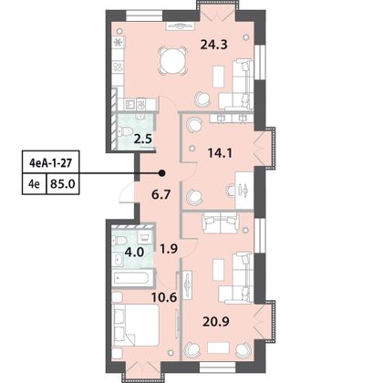 Продажа 3-комнатной квартиры 85 м², 27/29 этаж