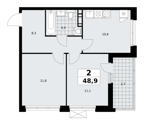 48,9 м², 2-комн. квартира, 11/18 этаж