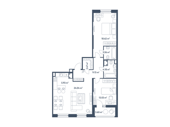 82,8 м², 2-комн. квартира, 17/25 этаж