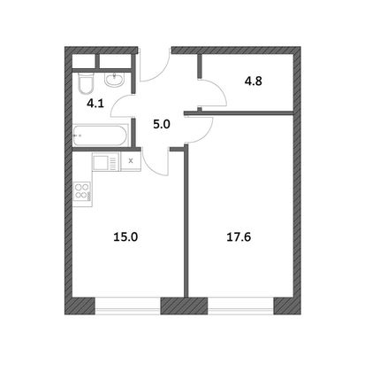 Продажа 1-комнатной квартиры 46,5 м², 3/19 этаж