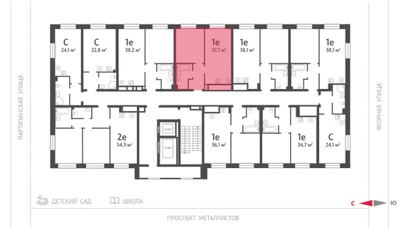 37,7 м², 1-комн. квартира, 2/10 этаж