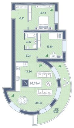 Продажа 3-комнатной квартиры 93,8 м², 6/18 этаж