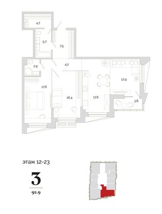 Продажа 3-комнатной квартиры 92,9 м², 13/18 этаж