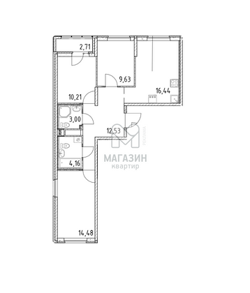 Продажа 3-комнатной квартиры 73,2 м², 3/22 этаж