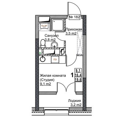 Продажа квартиры-студии 19,6 м², 6/24 этаж