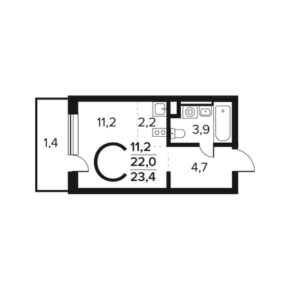 Продажа квартиры-студии 23,4 м², 1/12 этаж