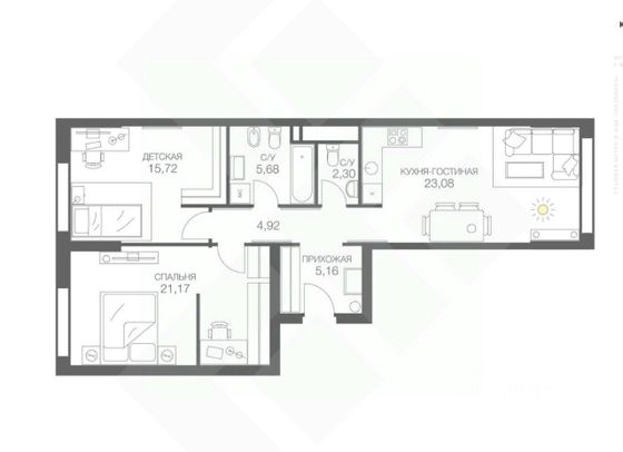 Продажа 2-комнатной квартиры 87 м², 35/35 этаж