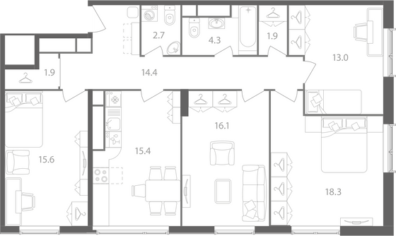 Продажа 4-комнатной квартиры 103,6 м², 14/14 этаж