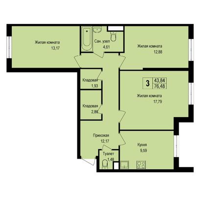 Продажа 3-комнатной квартиры 76,5 м², 1/8 этаж