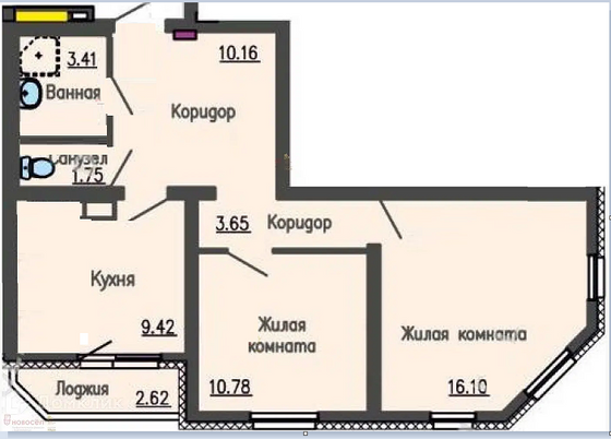 Продажа 2-комнатной квартиры 55,8 м², 23/25 этаж