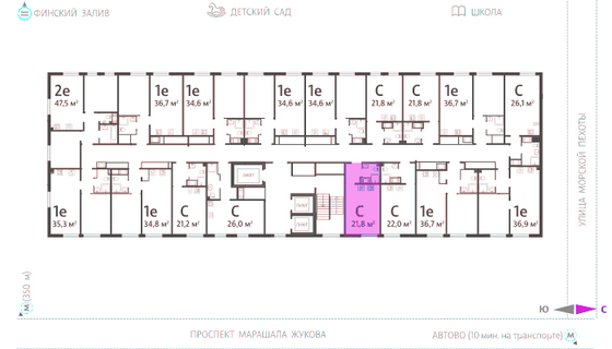 21,8 м², студия, 14/23 этаж