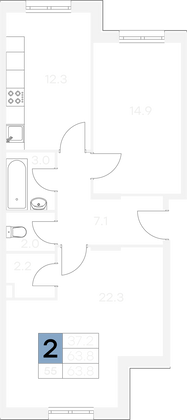 Продажа 2-комнатной квартиры 63,8 м², 1/9 этаж