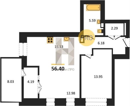 Продажа 1-комнатной квартиры 56,4 м², 1/4 этаж