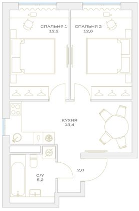 Продажа 2-комнатной квартиры 45,4 м², 12/23 этаж