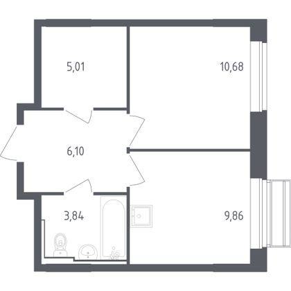 35,5 м², 1-комн. квартира, 2/9 этаж