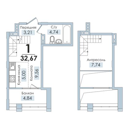 Продажа 1-комнатной квартиры 32,7 м², 10/10 этаж