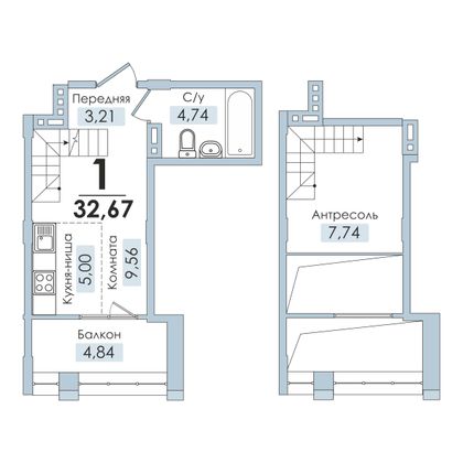 32,7 м², 1-комн. квартира, 10/10 этаж