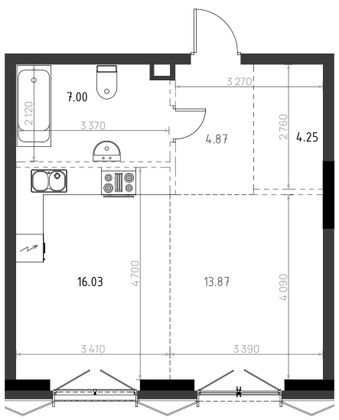 46 м², 1-комн. квартира, 2/15 этаж