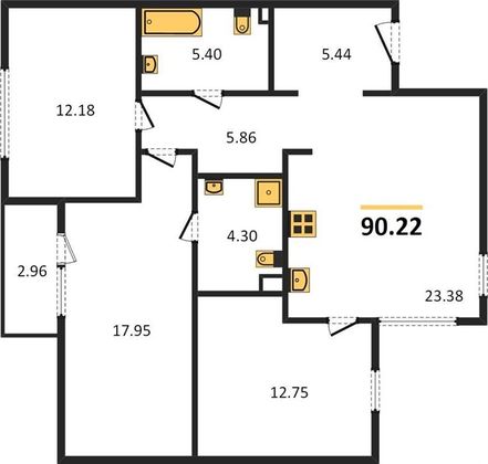 Продажа 3-комнатной квартиры 90,2 м², 3/26 этаж