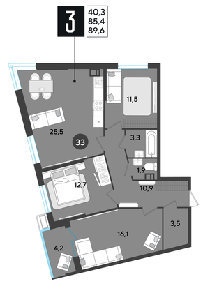 Продажа 3-комнатной квартиры 89,6 м², 5/18 этаж