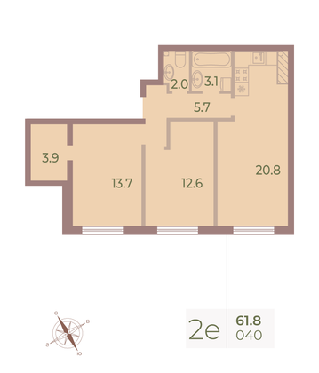 Продажа 2-комнатной квартиры 61,4 м², 9/9 этаж